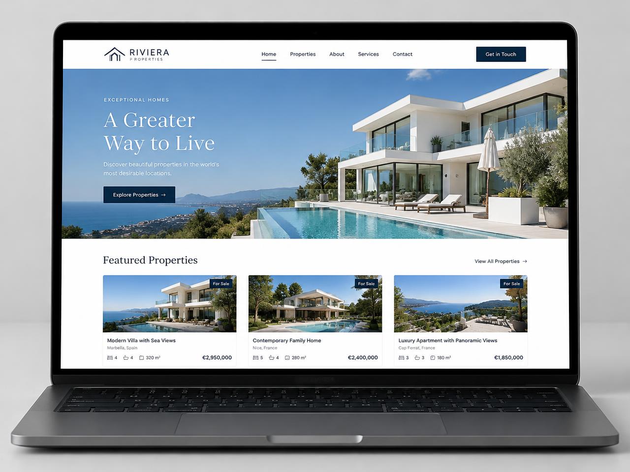 Aperçu d'un site pour le secteur immobilier